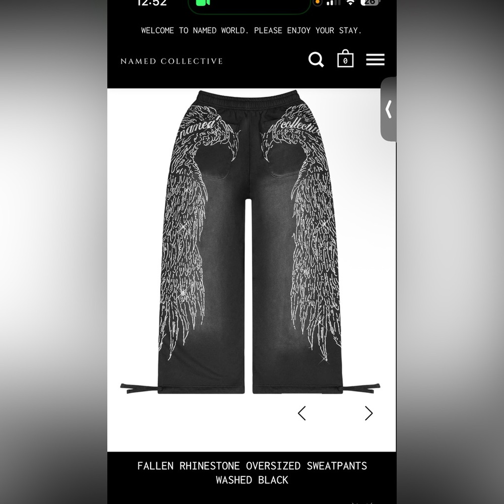 Named collective fallen rhinestone oversized sweatpants